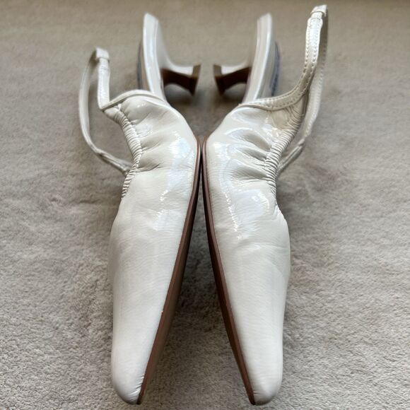 Steve Madden Gracey Bone White Kitten Heel Women 8 Pointy Toe Slingback Ruched - Picture 8 of 16